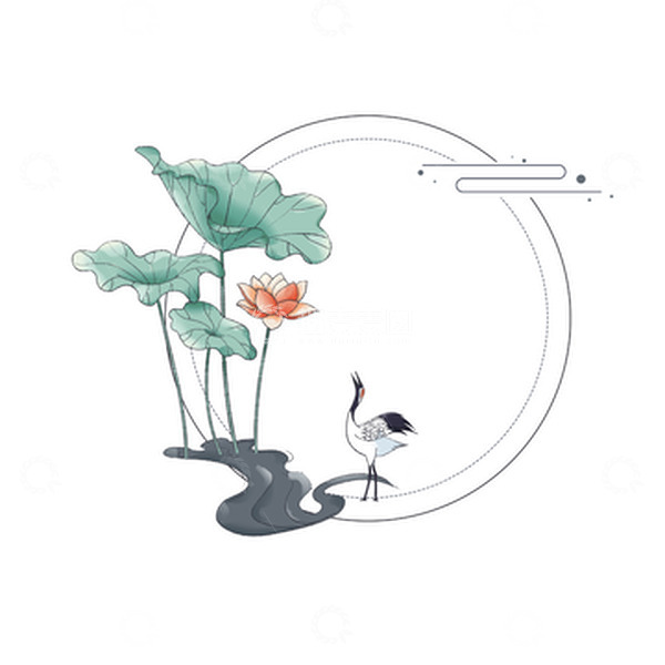 源文件下载【趣麦麦图】国潮国风荷叶仙鹤文字框