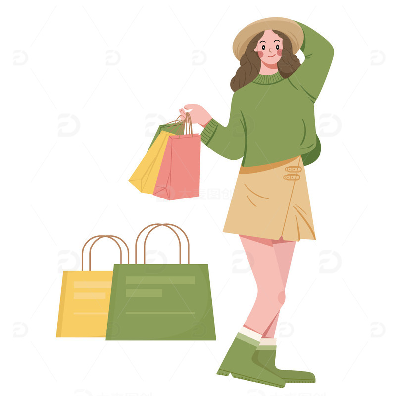 源文件下载【趣麦麦图】扁平矢量购物女孩插画