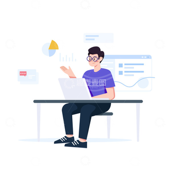 源文件下载【趣麦麦图】-介绍文档的男孩扁平人物场景插画素材