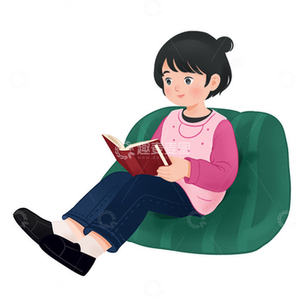 源文件下载【趣麦麦图】小女孩看书手绘插画