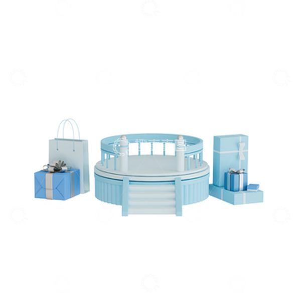 源文件下载【趣麦麦图】3D立体天蓝色电商产品展台装饰元素