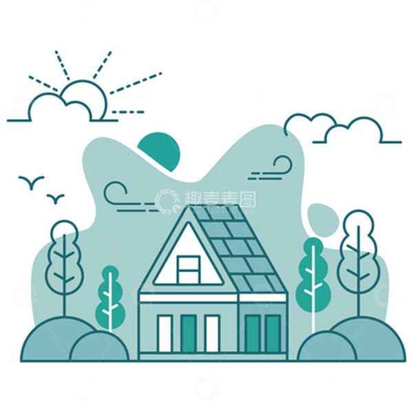 源文件下载【趣麦麦图】扁平风矢量房屋和植物