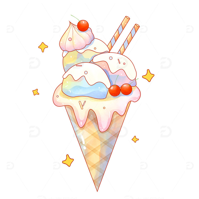 源文件下载【趣麦麦图】手绘卡通可爱夏季小暑冰淇淋美食插画元素