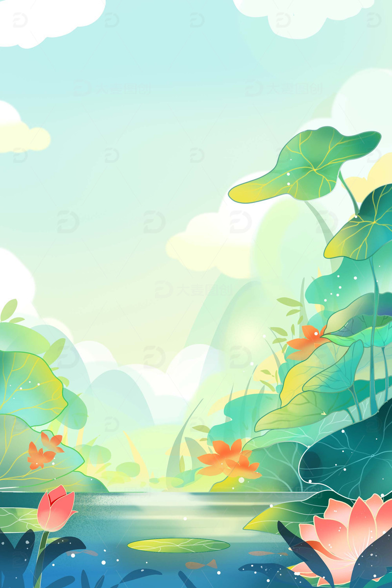 源文件下载【趣麦麦图】夏至插画海报背景