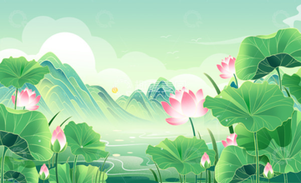 源文件下载【趣麦麦图】夏至小暑大暑处暑立夏夏天国潮荷花荷叶荷塘风景