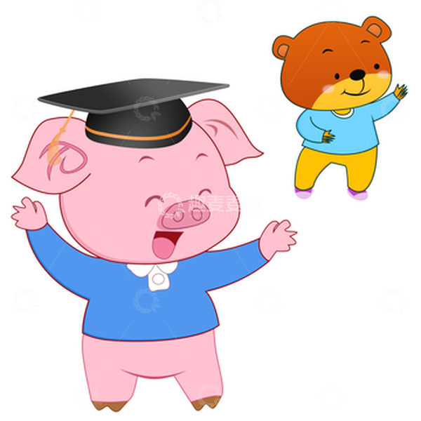 源文件下载【趣麦麦图】卡通元素小熊小猪拟人化形象