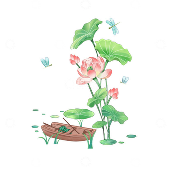 源文件下载【趣麦麦图】夏至小清新荷花小舟蜻蜓