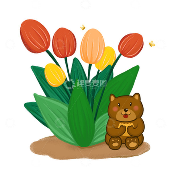 源文件下载【趣麦麦图】郁金香小熊装饰元素