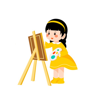 卡通画画小女孩插画元素