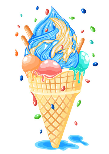 蓝色小清新薄荷味冰淇淋手绘元素冰淇凌