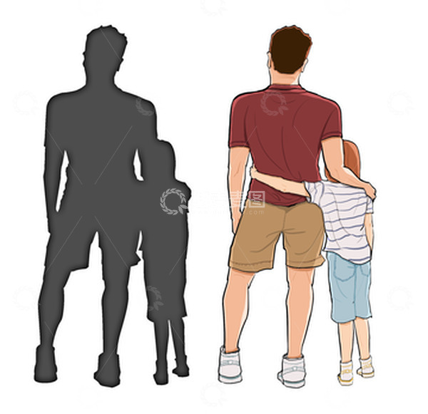 源文件下载【趣麦麦图】复古美式父子儿童人物温馨插画