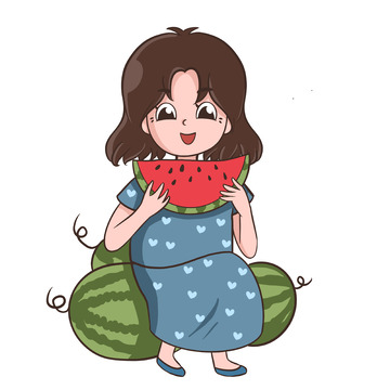 夏天夏季吃瓜女孩