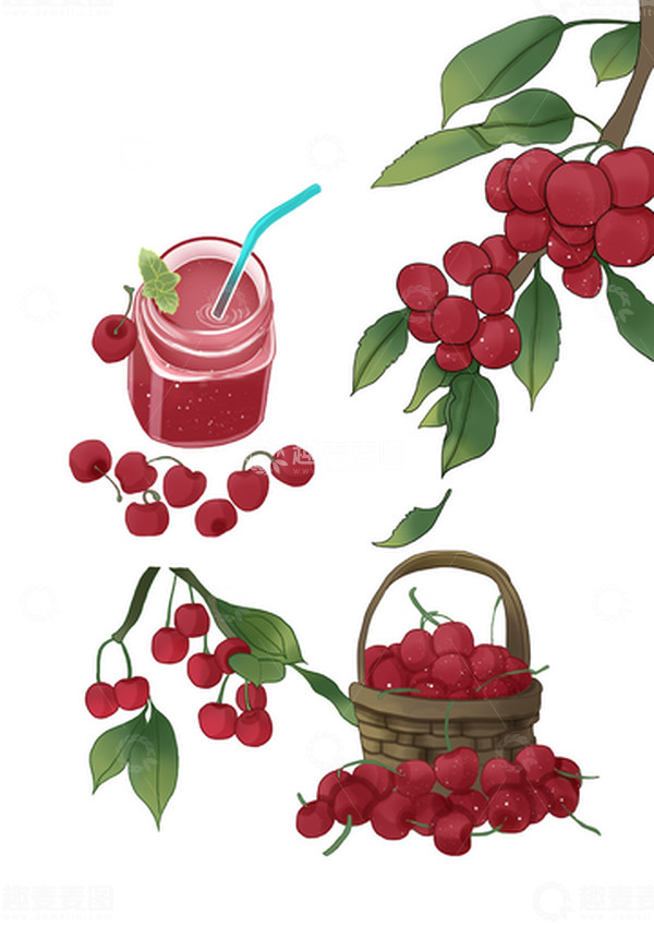 源文件下载【趣麦麦图】-夏至水果樱桃树饮品收获樱桃