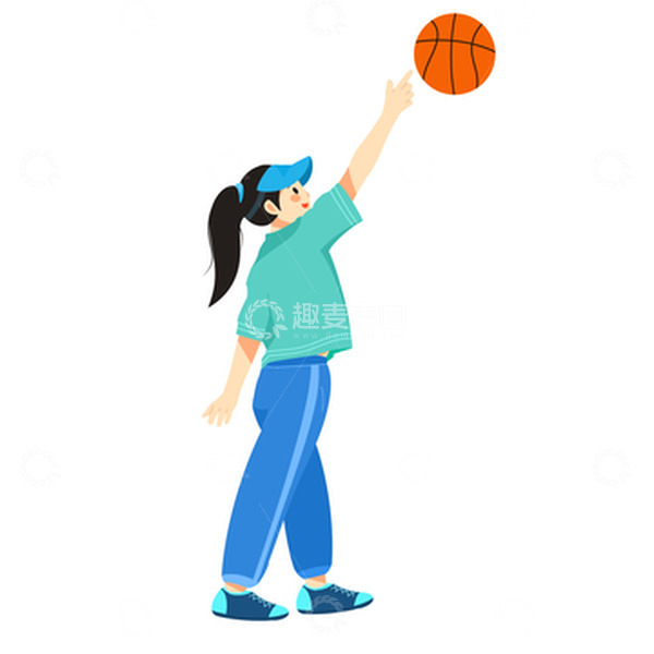 源文件下载【趣麦麦图】卡通人物扁平化打蓝球小女孩