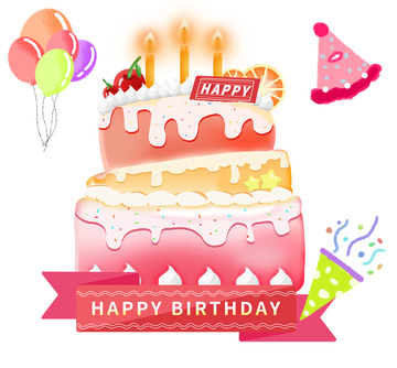 卡通手绘草莓奶油生日蛋糕