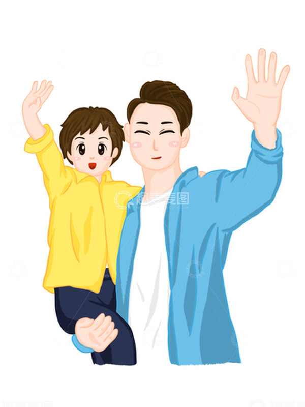 源文件下载【趣麦麦图】父亲节手绘人物插画亲密的父子