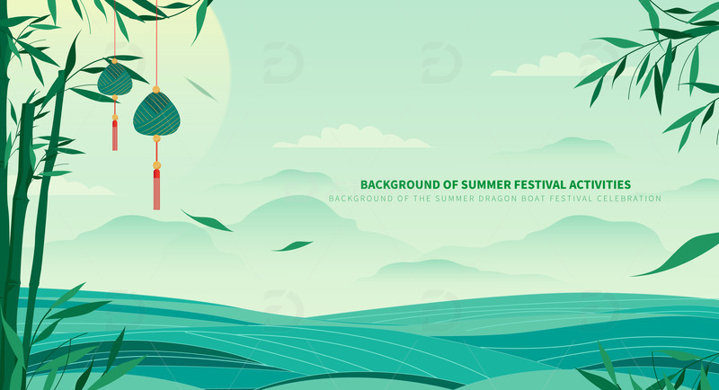 源文件下载【趣麦麦图】淡雅文艺中国风端午节风景装饰插画背景