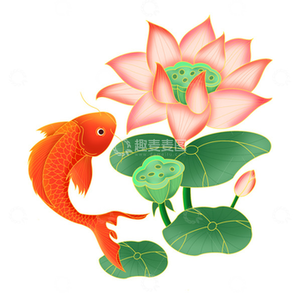 源文件下载【趣麦麦图】插画手绘国潮夏至荷花鲤鱼跃龙门
