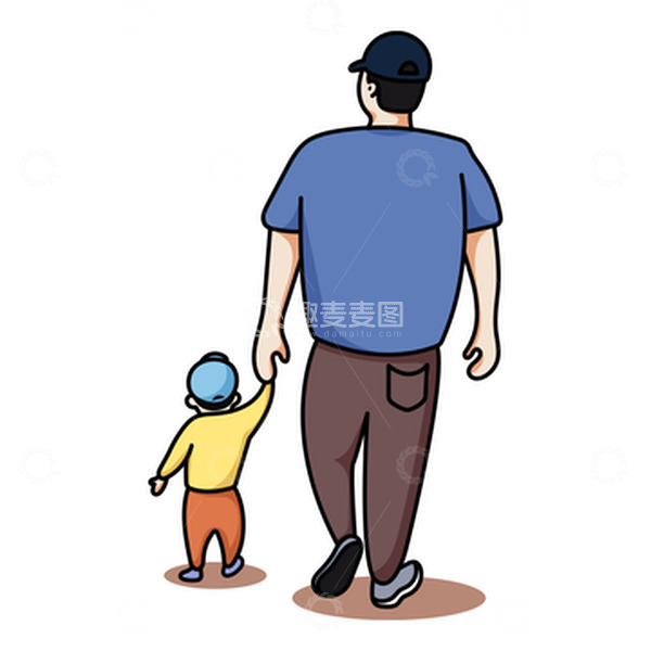 源文件下载【趣麦麦图】父亲节亲子牵手背影人物插画