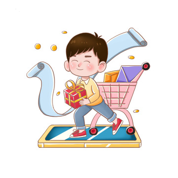 618购物人物账单场景插画