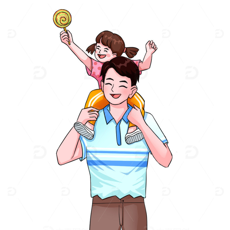 源文件下载【趣麦麦图】父亲节爸爸背着女儿手绘插画