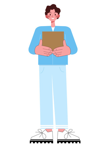 拿快递的男生蓝色衣服穿蓝色衣服的男生