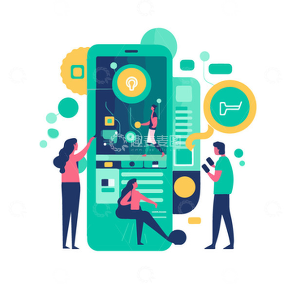 源文件下载【趣麦麦图】黄绿色创意扁平商务购物插画素材