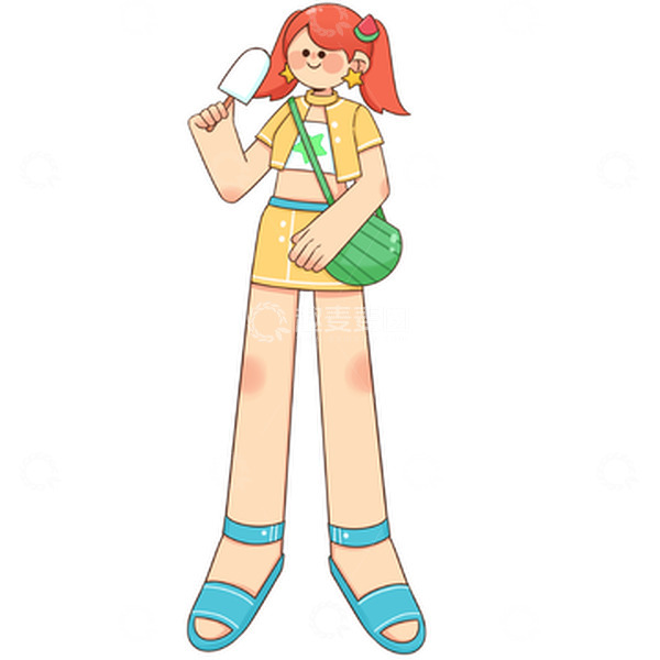 夏季夏至线条雪糕女孩