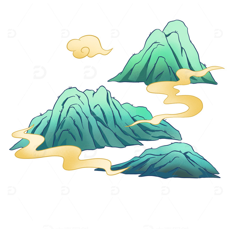 源文件下载【趣麦麦图】国潮山水山峰祥云