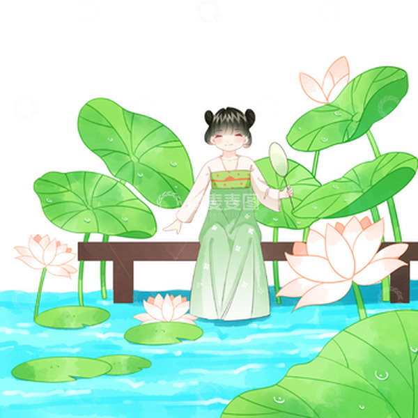 夏季夏至荷塘女孩