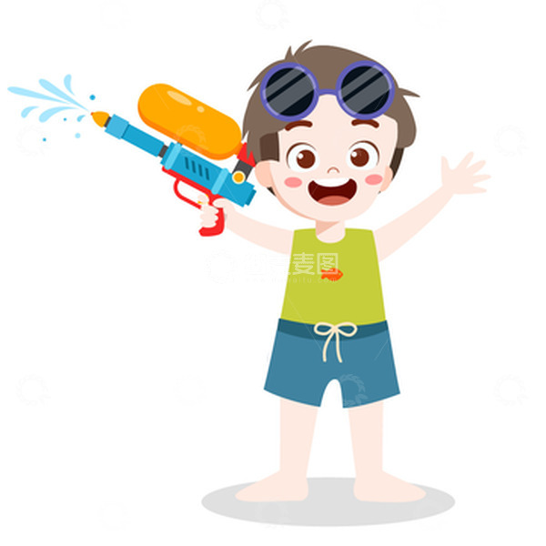 源文件下载【趣麦麦图】-海边玩水枪的男孩矢量元素