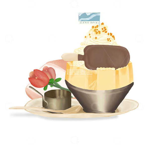 源文件下载【趣麦麦图】-夏日冰淇淋鲜花装饰 杨枝甘露冰淇淋