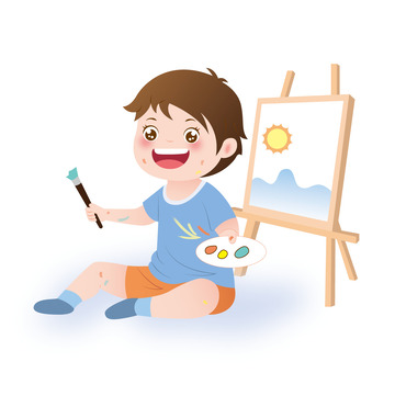 兴趣班小男孩绘画手绘元素