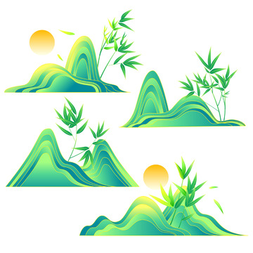 中国风国潮山脉矢量风景插画