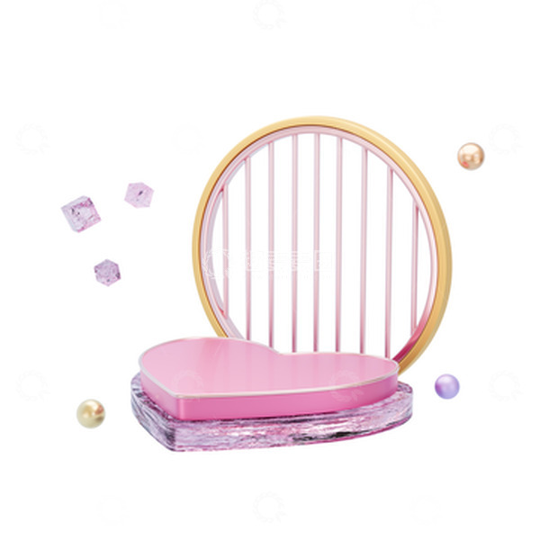 源文件下载【趣麦麦图】3D立体粉红色爱心展台海报背景元素