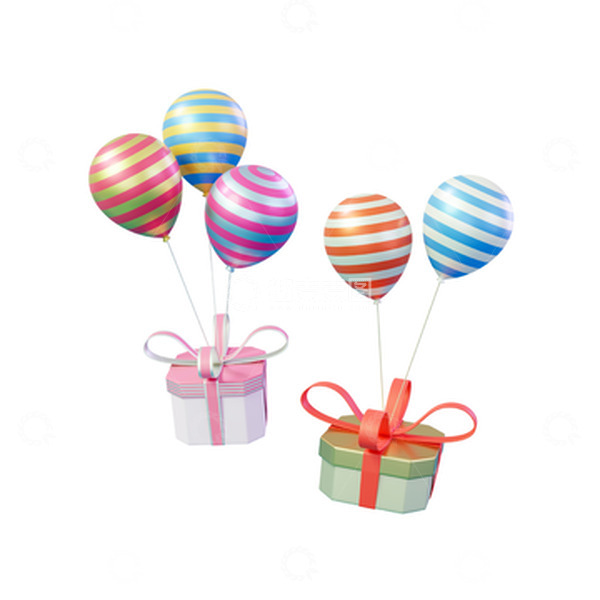 源文件下载【趣麦麦图】3D立体彩色气球礼盒漂浮礼物装饰元素