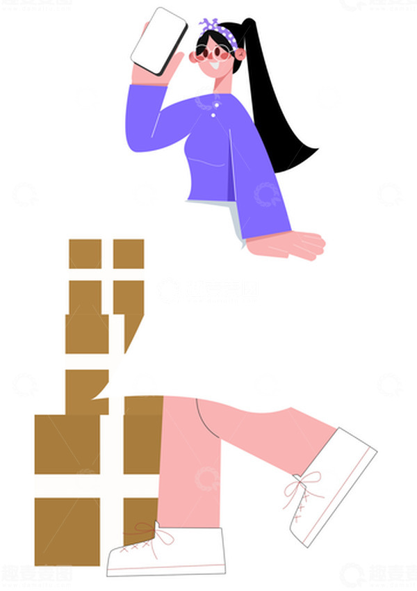 源文件下载【趣麦麦图】收快递扎马尾的女孩