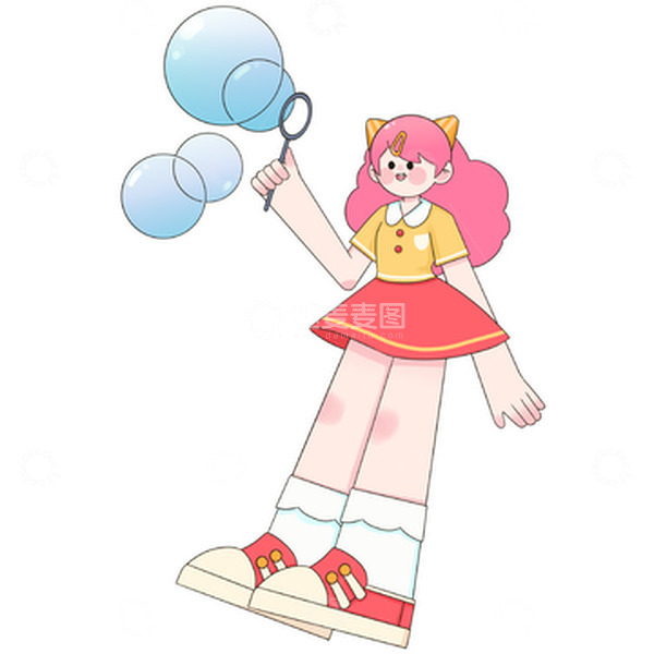 源文件下载【趣麦麦图】卡通可爱拿气球女孩