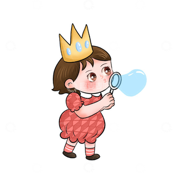 源文件下载【趣麦麦图】卡通手绘女孩吹泡泡