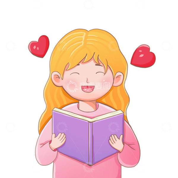 源文件下载【趣麦麦图】儿童插画女孩看书插画元素