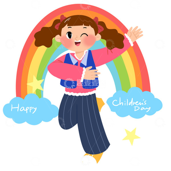 源文件下载【趣麦麦图】卡通 手绘可爱彩虹女孩