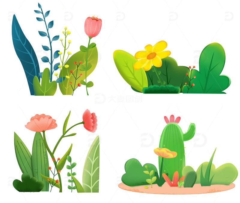 花草手绘卡通装饰小清新花朵设计元素