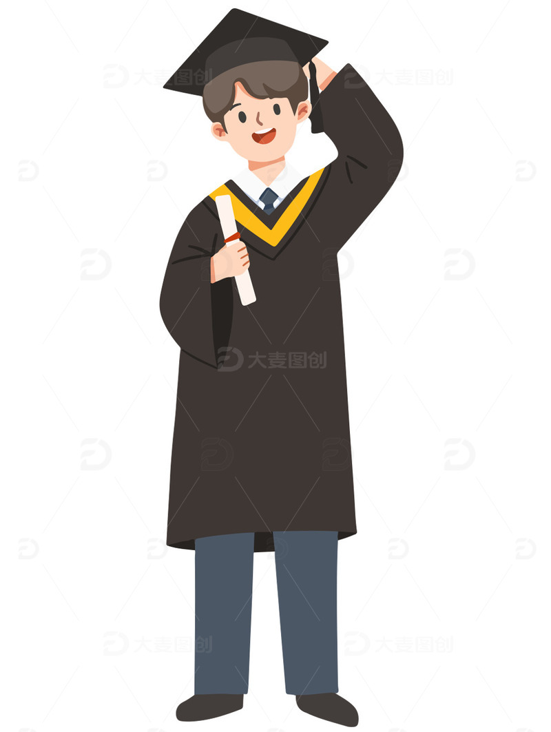 毕业季男生身穿学士服毕业场景