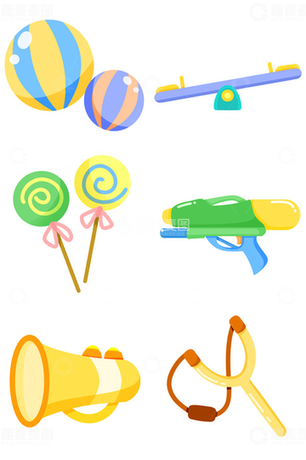 源文件下载【趣麦麦图】卡通儿童皮球跷跷板玩具