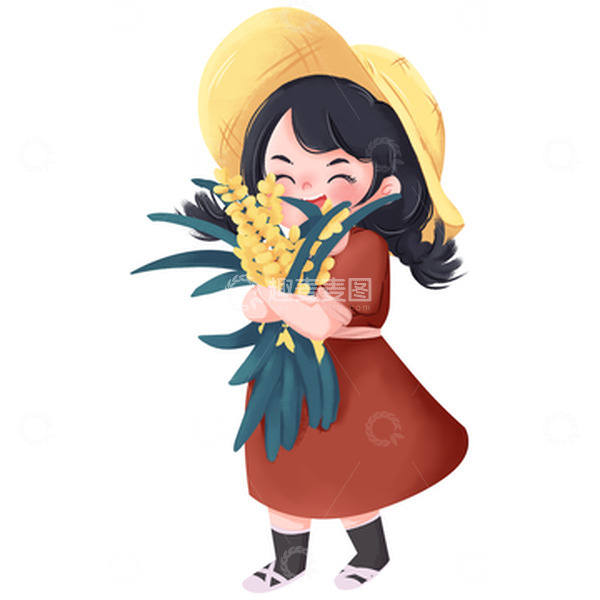 夏天夏季抱麦子女孩