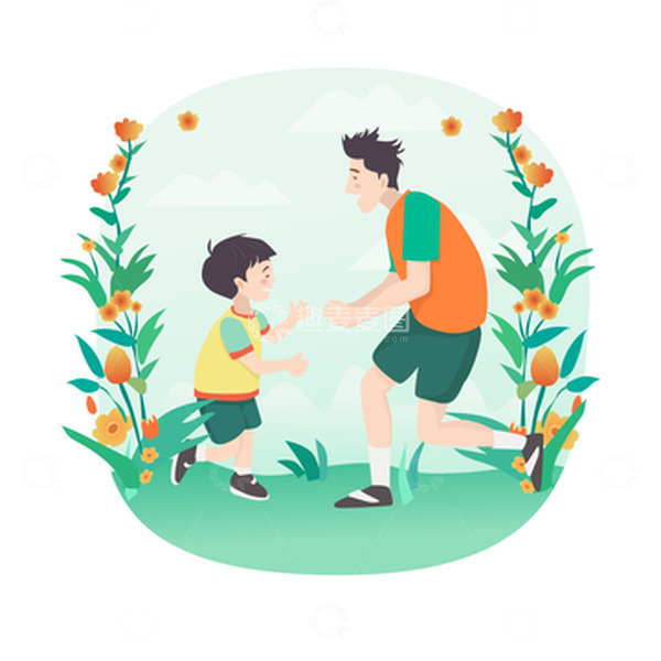 源文件下载【趣麦麦图】黄绿色卡通扁平风格父亲节父子