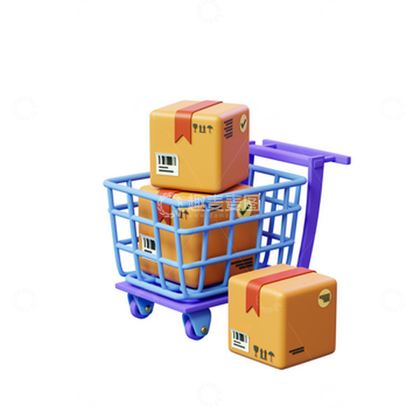 源文件下载【趣麦麦图】-3D立体卡通购物车包裹