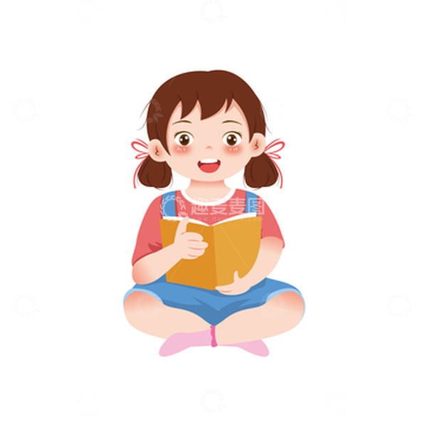 源文件下载【趣麦麦图】清新可爱儿童插画看书小女孩手绘图