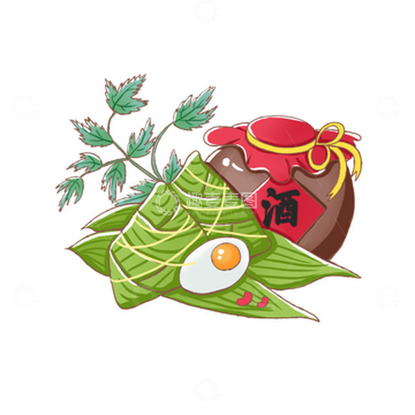 源文件下载【趣麦麦图】端午粽子酒咸鸭蛋手绘插画元素