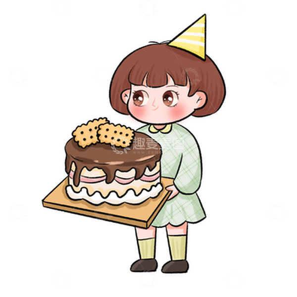 源文件下载【趣麦麦图】卡通手绘可爱蛋糕女孩